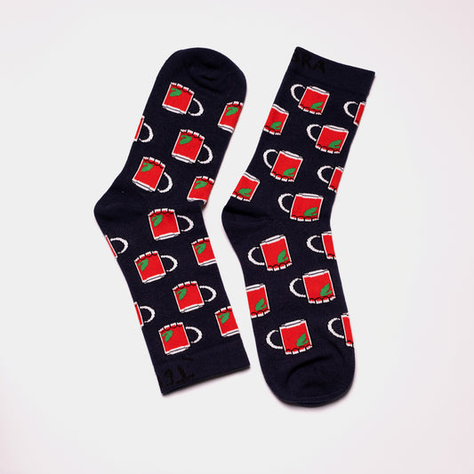 Red Tea blue Socks